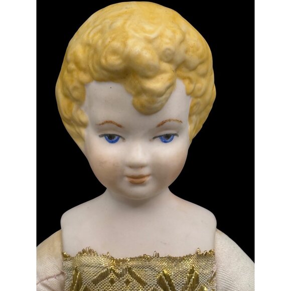 Vintage 1983 LaVerne Bisque Cloth Body Doll With Yellow Hair & Embroidered Dress - Picture 2 of 8